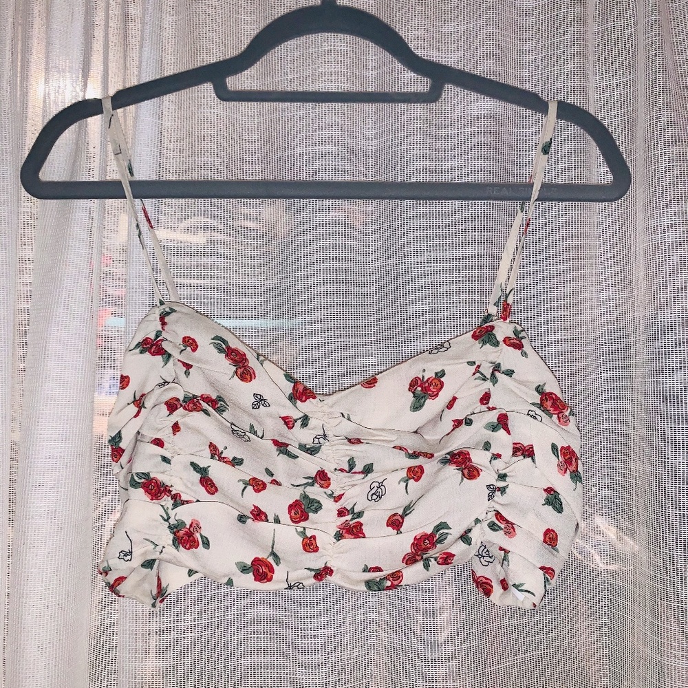 Nasty Gal Floral Ruched Crop Top